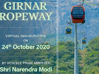 Indian Prime Minister Narendra Modi inaugurates Girnar Ropeway, the world's longest temple ropeway in Gujarat.