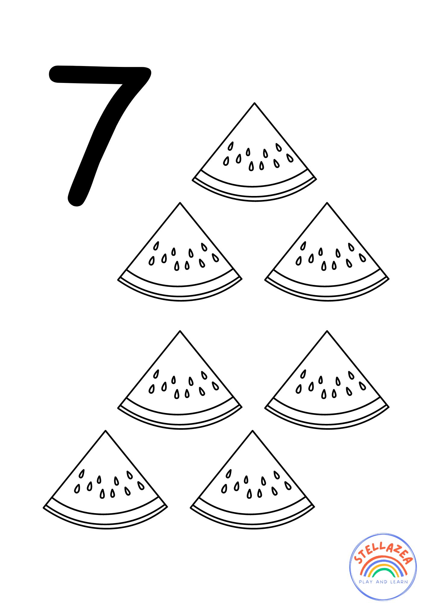 Number 7 Worksheets For Kids - Watermelon coloring page