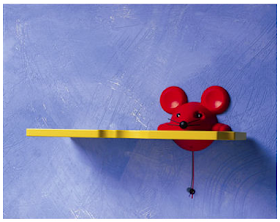 yellow shelf with red mouse