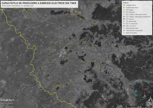 Unitati de producere a energiei electrice din judetul Timis in anul 2020.