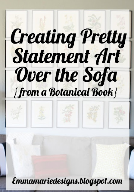 How to create pretty statement art over the sofa {from a botanical book} @ emmamariedesigns.blogspot.com