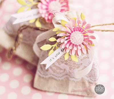 SRM Stickers Blog - Dolled up Burlap Bags! by Michele - #linenandlacebags #birthday #stickers #giftbag #DIY #sigh