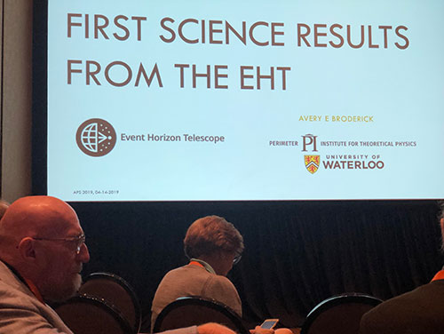 More EHT scientific results, wit Kip Thorne in front (Source: Shep Doeleman, EHT Collaboration, April APS Meeting in Denver)