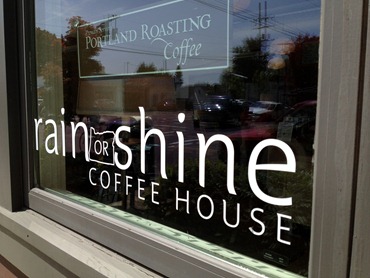 exterior window of Rain or Shine Coffee House in Portland, OR