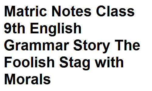 Matric Notes Class 9th English Grammar Story The Foolish Stag with Morals