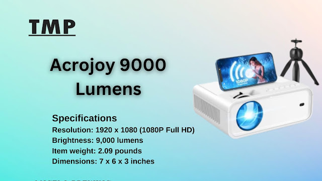 Acrojoy 9000 Lumens Video Projector - The Best Mini Projector for iPhone and iPad