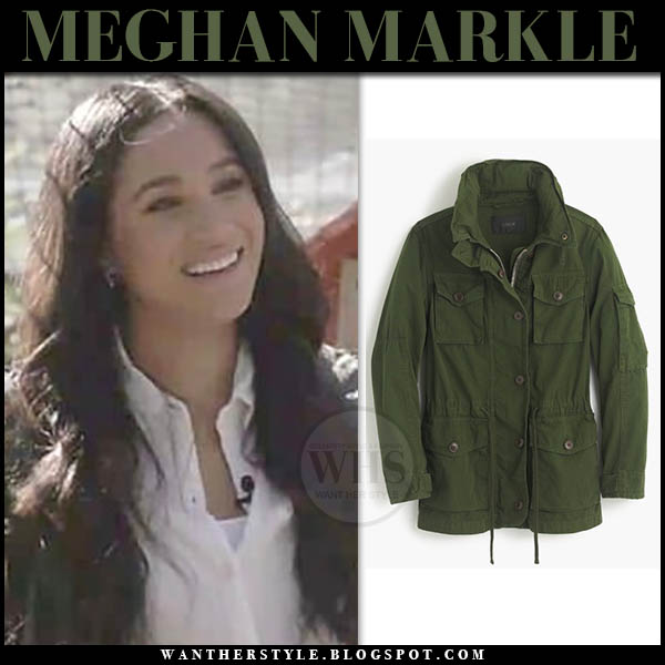 Meghan Markle in green canvas jacket and Hunter boots