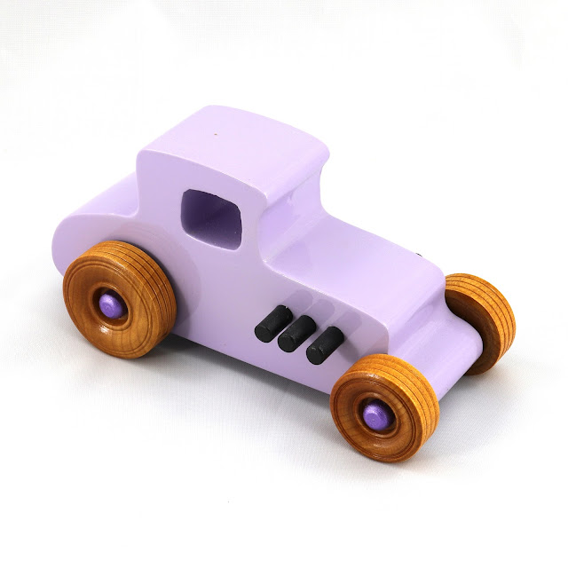 Wood Toy Car, Hot Rod '27 T-Coupe, Handmade and Finished with Lavender, Metalic Purple, Black Acrylic Paint, and Amber Shellac