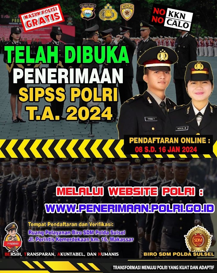 Polda Sulsel Buka Pendaftaran Sekolah Inspektur Polisi Sumber Sarjana (SIPSS) T.A, 2024
