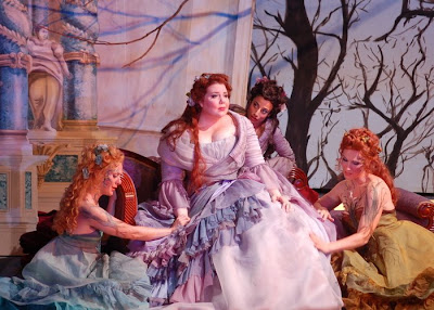 (L to R) Anne-Carolyn Bird (Naiad), Marjorie Owens (Ariadne), Leena Chopra (Echo), and Jamie Van Eyck (Dryad) in Ariadne auf Naxos, Wolf Trap Opera, 2008 (photo by Kim Pensinger Witman)