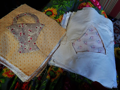 One Appliqued Basket and One with Back Fabric Removed