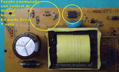 Fuente conmutada (pulsante o swiching) con diodo zener y un opto acoplador.