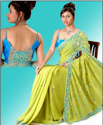 A green sarees with blue