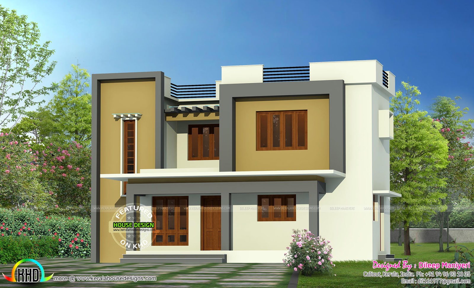  Simple  flat  roof  home architecture Kerala home design 