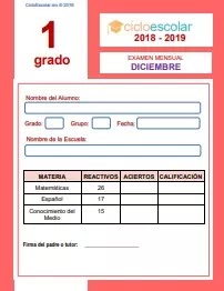 Examen del Bloque II Primer grado 2018-2019