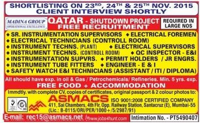 Free job recruitment for Qatar