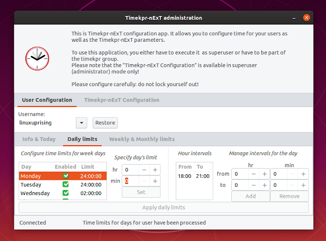 Timekpr-next config administration