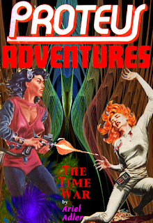 This image combines two pices of published pulp science fiction cover art. One illustration is by Ed Emshwiller and the other is by another artist who I imagine having as his analogue in the Ekcolir Reality a woman named Roberta Engle. THis is a fanciful illustration of the Time Travel War.