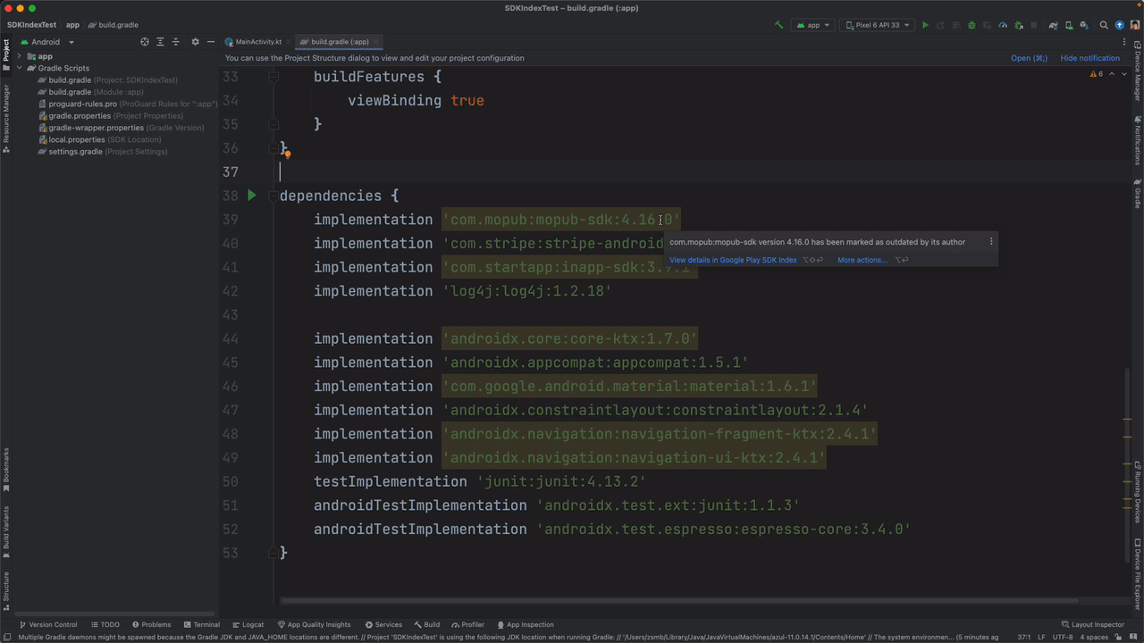 Moving image of Screenshot showing SDK Index integration