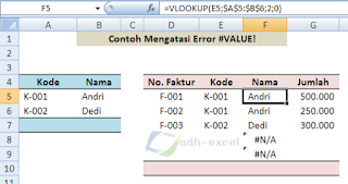 error #N/A solution in Excel