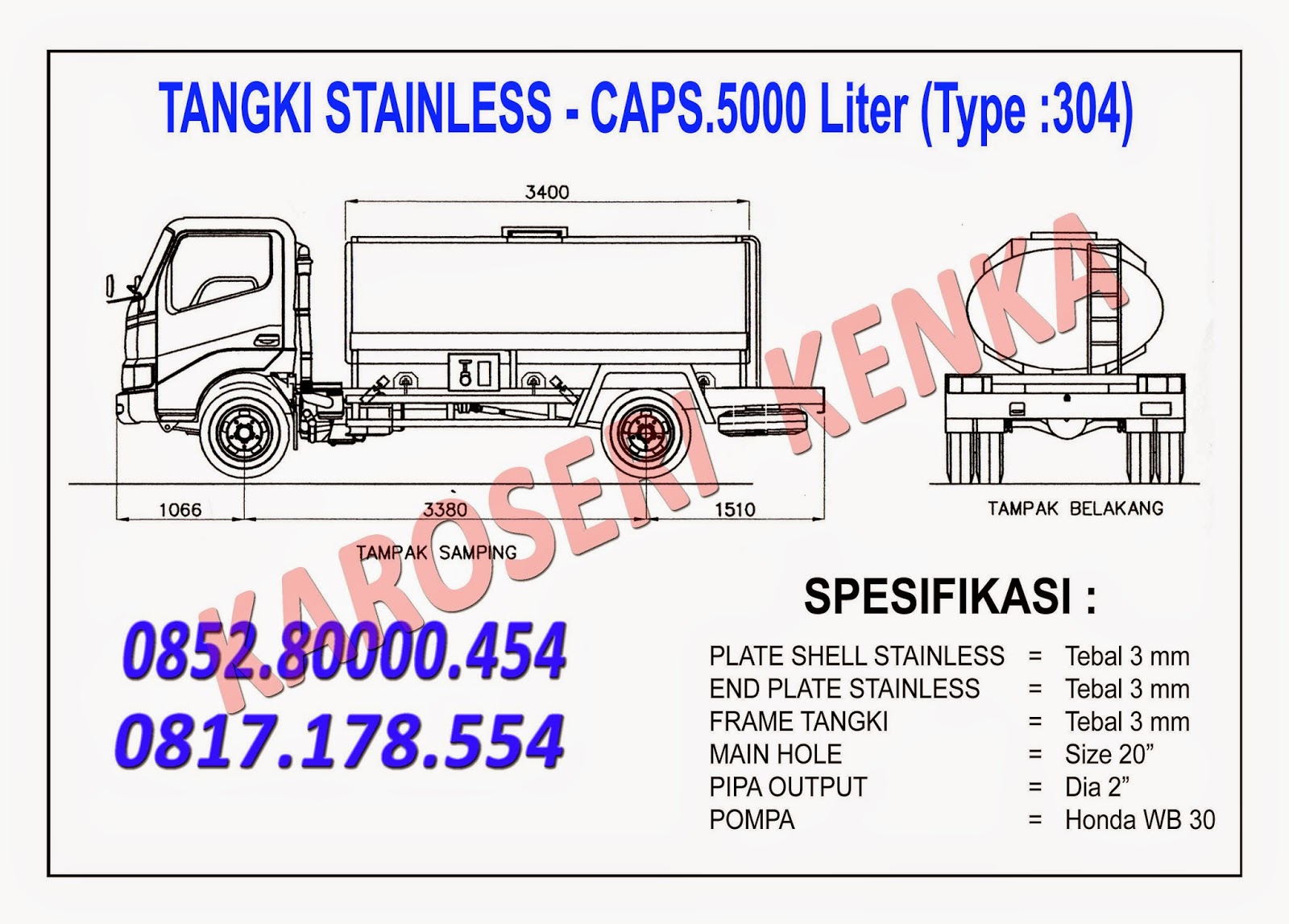 TRUK TANGKI 20.000 LITER >> KAROSERI KENKA