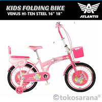 Sepeda Lipat Anak Atlantis AT-LP22G Venus 18 Inch x 2.125 Inch Hi-Ten Steel Single Speed Roda Bantu Nyala Kids Folding Bike
