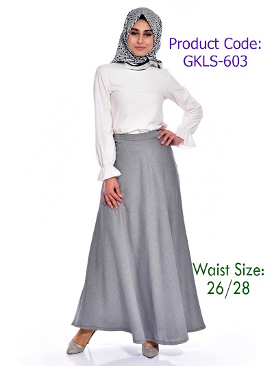 Women Half Silk Long Skirt with inside Lining- Navy Blue & Gray