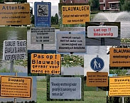 Fig. 1.a: Warning signs at the waterfront during cyanobacterial blooms. In: Eco-engineering for clarity: clearing blue-green ponds and lakes in an urbanized area. Pag. 11