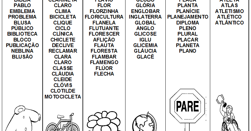 Lista de palavras consoante + l