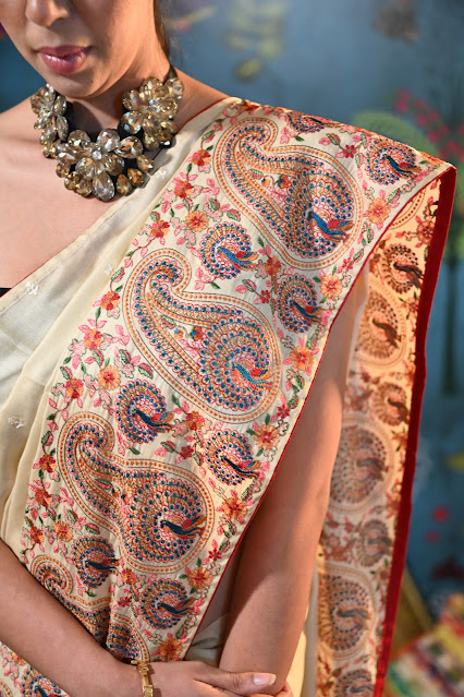 Pure Tussar saree - rich hand embroidery with a single thread