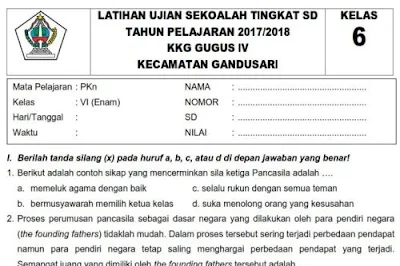 Soal PKn Ujian Sekolah Kelas 6 SD Tahun 2018