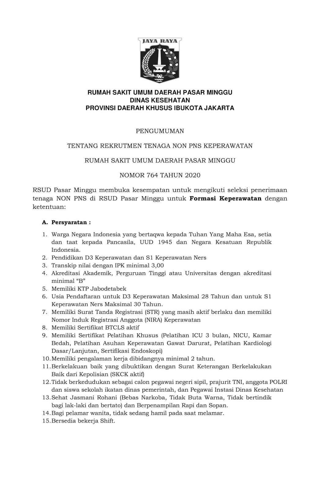 Rekrutmen Non Pns Rsud Pasar Minggu Dinkes Prov Khusus Dki Jakarta Bulan Maret 2020 Rekrutmen Lowongan Kerja Bulan Mei 2021