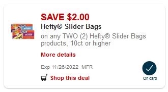 $2.00/2 Hefty Slider Bags 10 ct + CVS APP MFR Digital Coupon (go to CVS App)