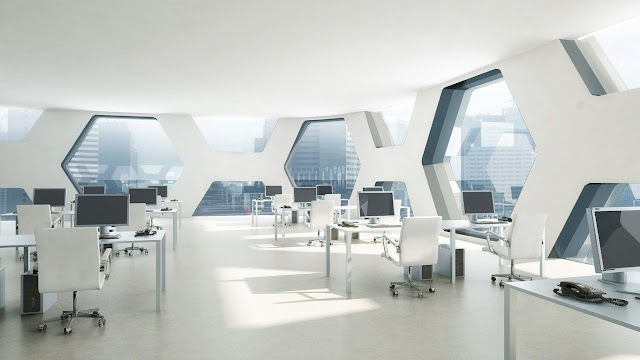 Picture of the office interior in the skyscraper building of the plaza