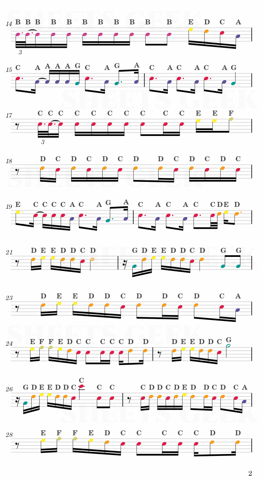 DARARI - TREASURE Easy Sheet Music Free for piano, keyboard, flute, violin, sax, cello page 2