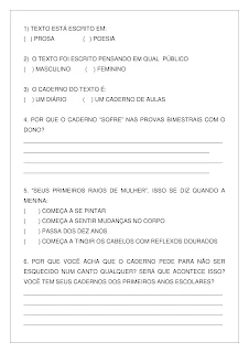 Atividade texto com música O Caderno de Toquinho