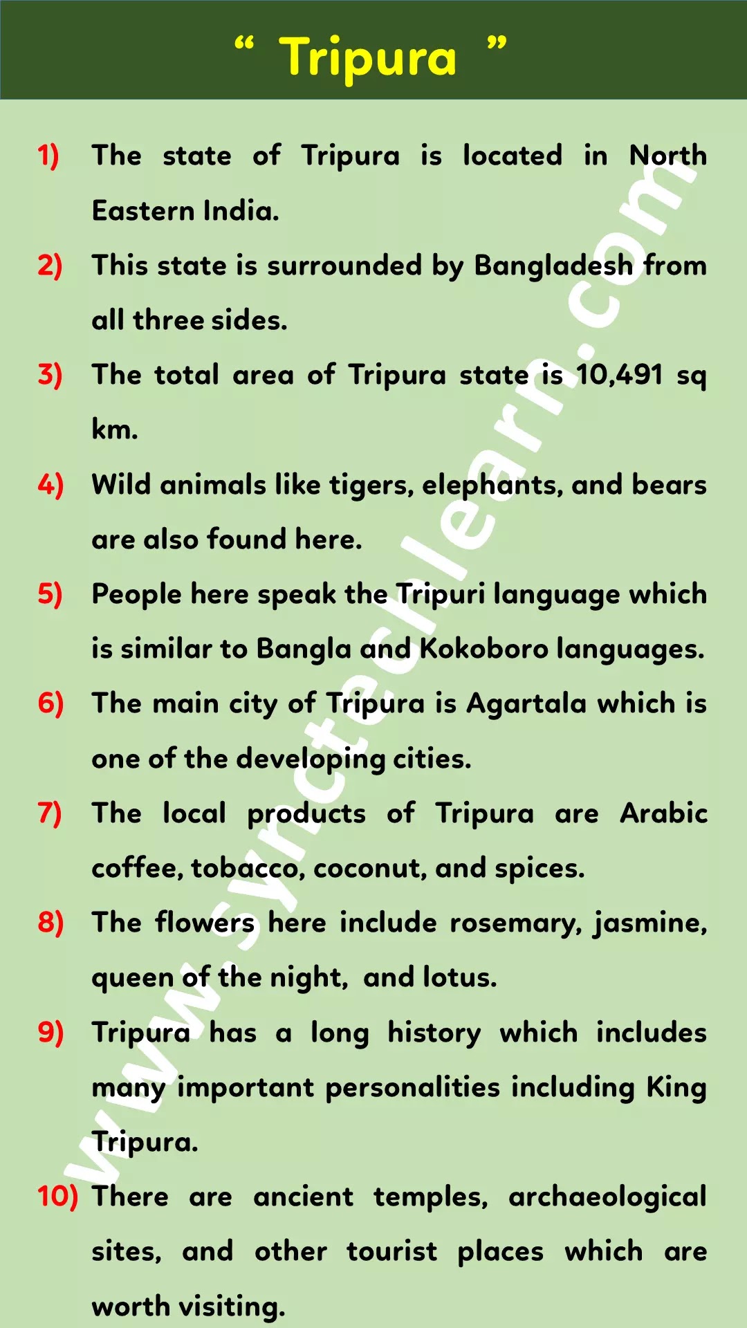 10 lines on Tripura State in English