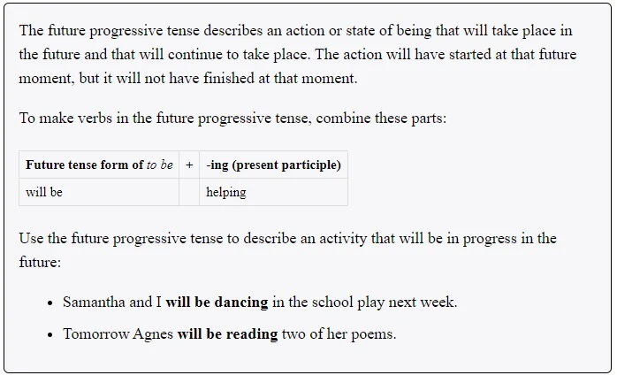 future progressive tense