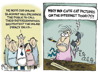 image: cartoon by Clay Jones about blackout protesting online piracy bills