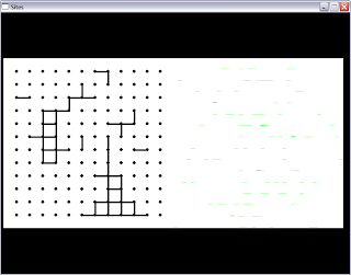 Early in the simulation, few connections between sites and traits very spread out