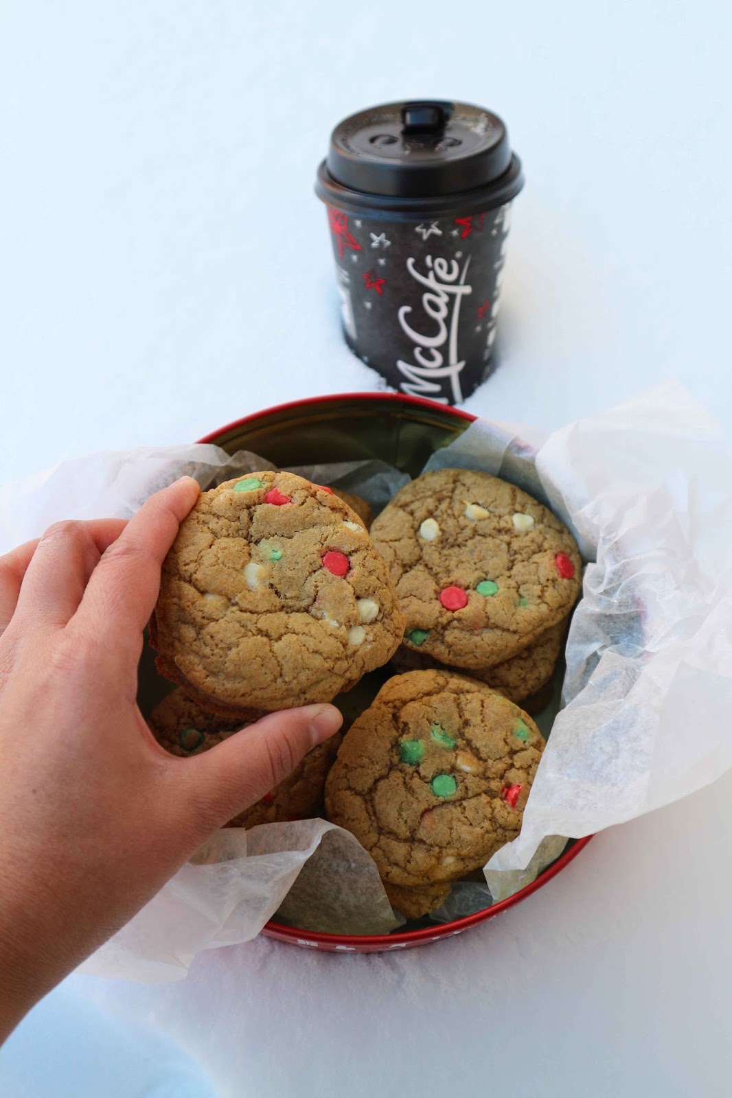 Christmas chocolate chip cookies with Crème Brûlée Latte - McCafe