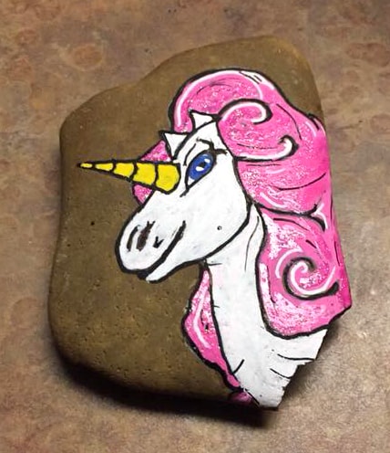 pink mane unicorn painted rock