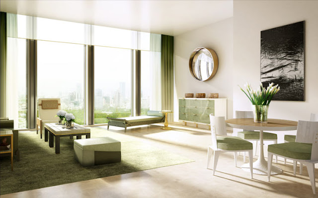 Rendering of the living room in another future apartment in Maha Nakhon 