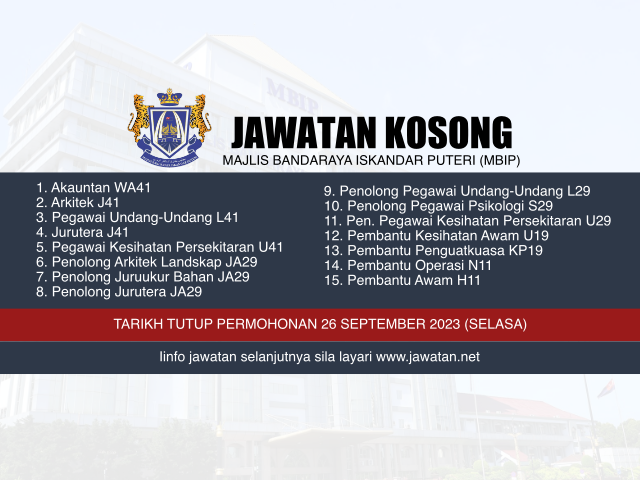 Jawatan Kosong Majlis Bandaraya Iskandar Puteri (MBIP) 2023