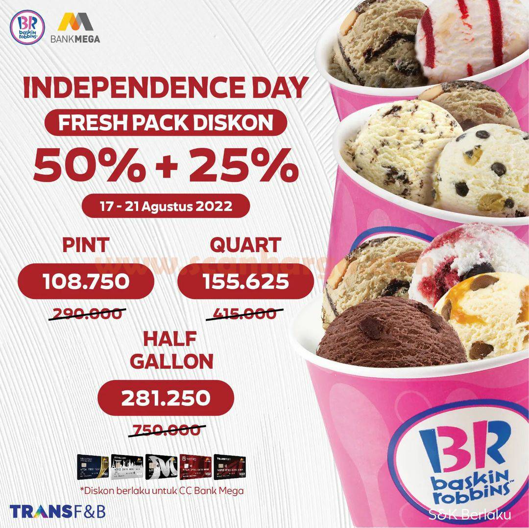 Promo BASKIN ROBBINS Hari Kemerdekaan ! Fresh Pack DISKON 50% + 25%