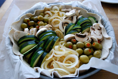 Zukinie - onions - olives - mushrooms for quiche