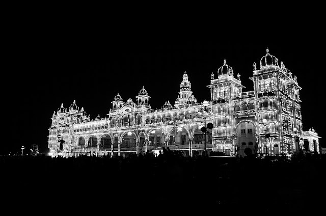 Mysore Palace in black and white