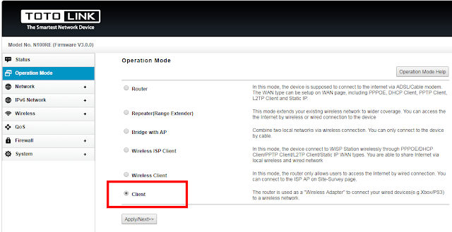 Upgrade Router Totolink N100RE Mode Client