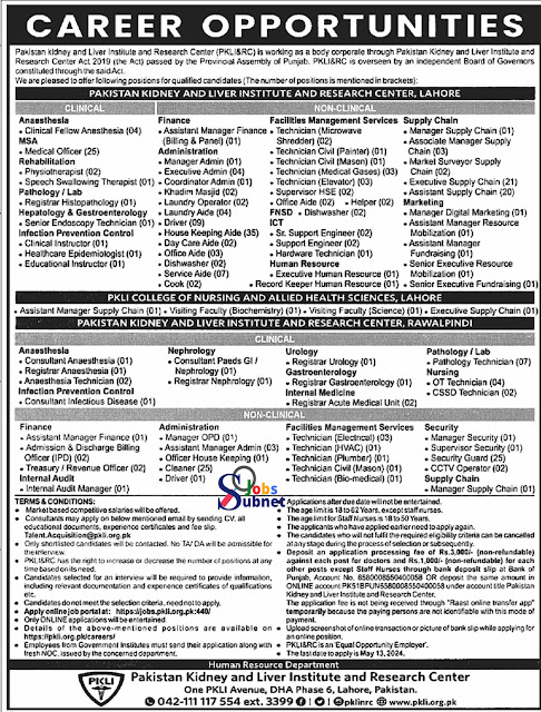 Pakistan Kidney And Liver Institute Vacancies Opportunities 2024