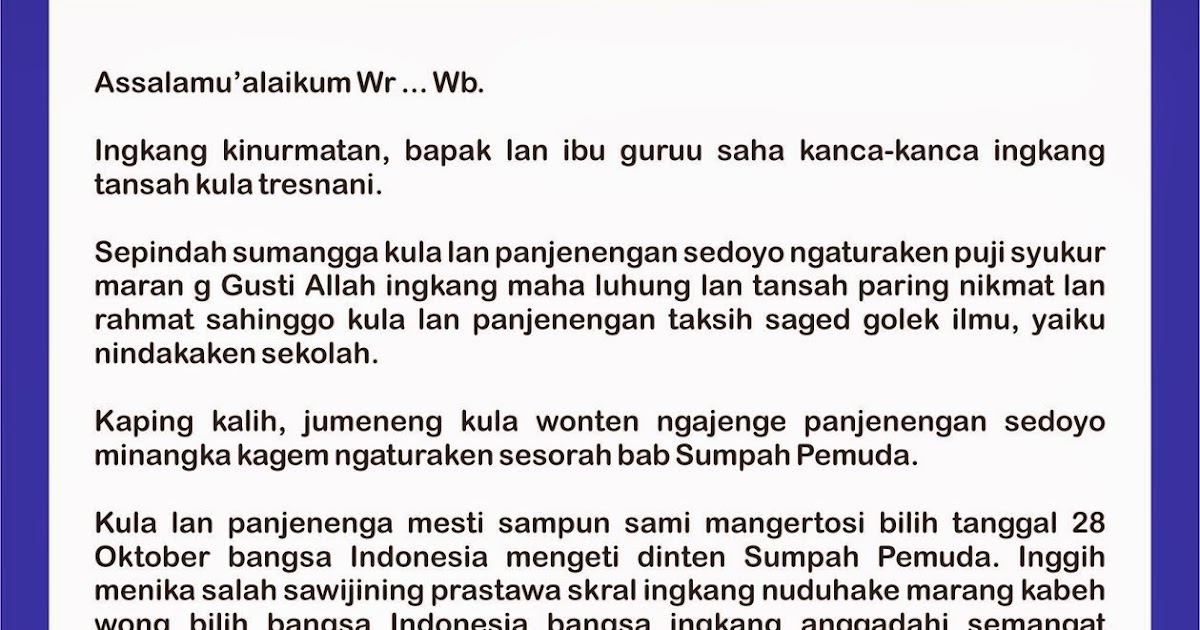 Contoh Pidato Bahasa Jawa Singkat Hari Sumpah Pemuda 